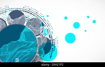 Fond technologique scientifique abstrait. Cercles avec des surfaces de montagne au milieu. Illustration vectorielle faite par les mains. Illustration de Vecteur