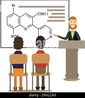 Illustration vectorielle de professeur de chimie, professeur d'université donnant la conférence. Science People concept élément de conception de style plat, icône isolé sur whit Illustration de Vecteur