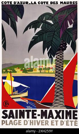 Affiche de voyage vintage - Broders Roger Sainte-Maxime plage d'hiver et d'été 1936 Banque D'Images