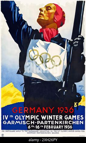 Affiche de voyage vintage - HOHLWEIN Ludwig - Allemagne 1936, IVe Jeux Olympiques d'hiver, 1936. Banque D'Images