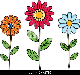 Fleurs multicolores définissent différents types sur fond blanc Illustration de Vecteur