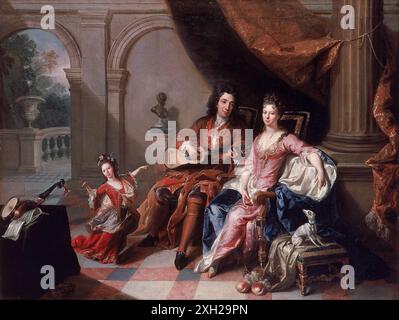 Jacob van Schuppen, le joueur de guitare, peinture à l'huile sur toile, vers 1700 Banque D'Images