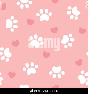 E motif de patte d'animal sans couture. Illustration vectorielle avec patte et coeurs sur fond rose. Illustration de Vecteur