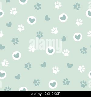 Motif sans couture de patte d'animal domestique. Empreinte de chat ou de chien et motif de coeur. Illustration vectorielle. Illustration de Vecteur
