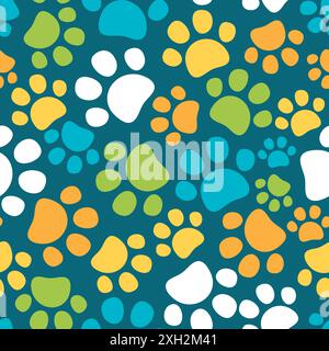 Motif de paw pour animaux sans coutures. Fond d'empreinte de chat ou de chien. Illustration vectorielle colorée. Illustration de Vecteur