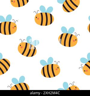 Joli motif d'abeille sans couture. Illustration vectorielle de dessin animé isolée sur fond blanc. Illustration de Vecteur