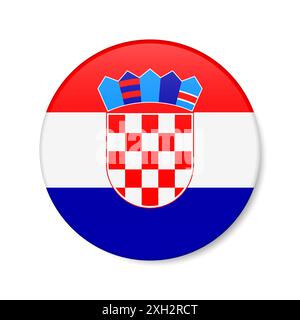 Icône de bouton cercle Croatie. Drapeau badge rond croate avec ombre. Illustration réaliste 3D isolée sur blanc. Banque D'Images