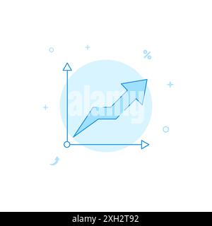Icône graphique vers le haut, abscisse et axe des ordonnées. Illustration plate. Style de ligne plein. Motif monochrome bleu. Banque D'Images