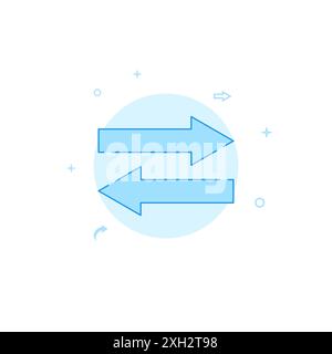 Icône de flèches de transfert à deux côtés opposés. Illustration plate. Style de ligne plein. Motif monochrome bleu. Banque D'Images