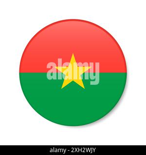 Burkina Faso icône de bouton cercle. Drapeau de badge rond Volta supérieur avec ombre. Illustration réaliste 3D isolée sur blanc. Banque D'Images