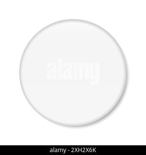 Bouton PIN blanc. Badge rond modèle vide. Broche à épingle blanche pour badge vierge. Illustration réaliste 3D isolée sur blanc. Banque D'Images