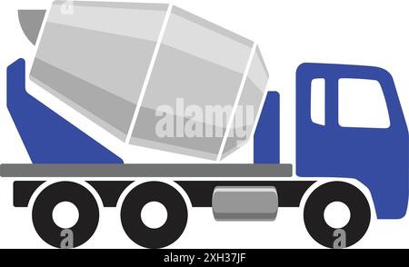 vecteur de symbole d'icône de vue latérale de silhouette bleue et blanche de camion de bétonnage simple isolé sur fond transparent Illustration de Vecteur