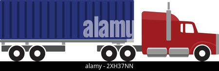 simple semi-remorque long nez camion de conteneur articulé rouge bleu silhouette vue latérale vecteur de symbole d'icône isolé sur fond transparent Illustration de Vecteur