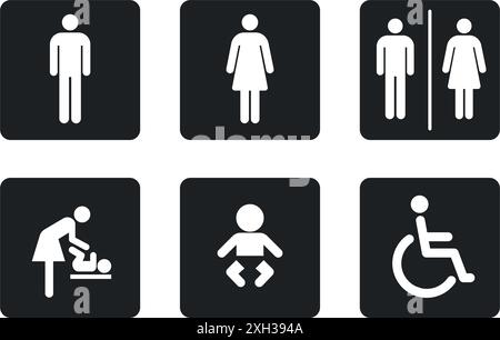 simple salle de bain commune table de changement de bébé salle de bain désactivé symbole icône signe set vecteur ion fond transparent Illustration de Vecteur