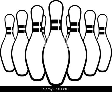 classique dessin animé noir blanc dix broches tenpin bowling groupe de pins mis en place dans le vecteur d'icône de formation isolé sur fond transparent Illustration de Vecteur