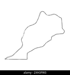 Carte simplifiée du pays Maroc. Mince contour d'esquisse triple crayon isolé sur fond blanc. Icône vectorielle simple Illustration de Vecteur