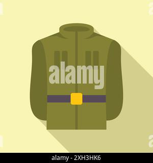 Veste d'hiver militaire avec ceinture et poches dans un style plat Illustration de Vecteur