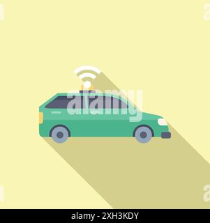 Voiture autonome utilisant le réseau sans fil pour la navigation, véhicule sans conducteur, taxi autonome Illustration de Vecteur