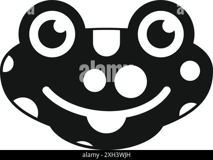 Icône simple d'un visage de grenouille avec de grands yeux et un grand sourire, en noir et blanc Illustration de Vecteur
