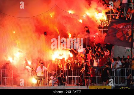 Linz, Autriche. 11 juillet 2024. LINZ, AUTRICHE - 11 JUILLET : fans de Galatasaray Istanbul lors du match amical de pré-saison entre le LASK et le Galatasaray Istanbul au Raiffeisen Arena le 11 juillet 2024 à Linz, Autriche .240711 SEPA 07 022 - 20240711 PD12623 crédit : APA-PictureDesk/Alamy Live News Banque D'Images