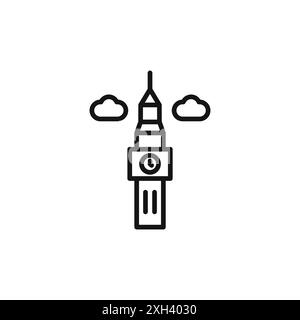 Contour vectoriel de signe de logo Big Ben icône en couleur noire et blanche Illustration de Vecteur