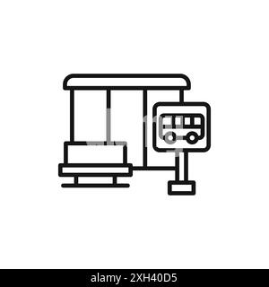 Contour de vecteur de signe de logo d'icône de stand d'arrêt de bus en couleur noire et blanche Illustration de Vecteur