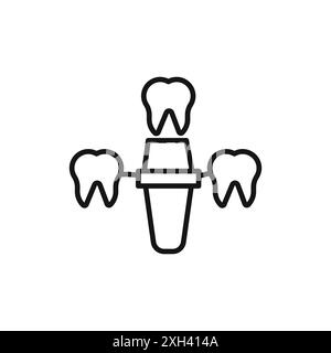 Contour vectoriel de signe d'icône d'implants dentaires en noir et blanc Illustration de Vecteur