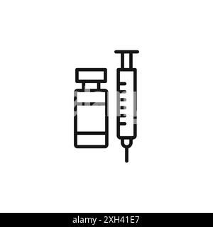 Contour vectoriel de signe d'icône de vaccin COVID 19 en noir et blanc Illustration de Vecteur