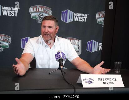 11 juillet 2024 - Jeff Choate, entraîneur-chef du Nevada Wolfpack, donne une interview lors de la journée des médias du football de la Mountain West Conference au Circa Resort & Casino du centre-ville de Las Vegas, Nevada - Michael Sullivan/CSM (crédit image : © Michael Sullivan/Cal Sport Media) Banque D'Images