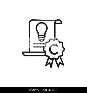 La propriété intellectuelle et l'icône de copyright logo signent le contour vectoriel en noir et blanc Illustration de Vecteur