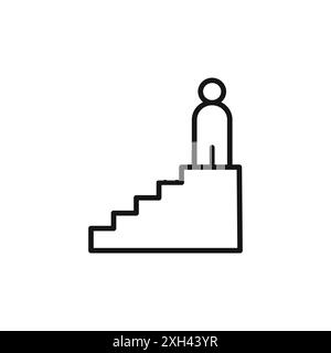 homme sur les escaliers icône logo signe vectoriel contour en noir et blanc Illustration de Vecteur