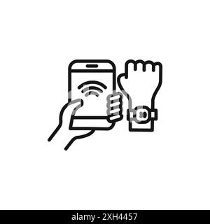 Bracelet NFC Connected Icon logo logo contour vectoriel en noir et blanc Illustration de Vecteur