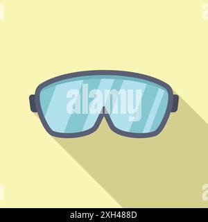 Icône de lunettes de protection dans un style plat avec une longue ombre, montrant l'équipement de sécurité pour les expériences scientifiques Illustration de Vecteur