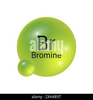 Icône d'élément brome. Vecteur vert et jaune. Symbole chimique. Tableau périodique. Illustration de Vecteur