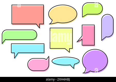 Icônes vocales colorées. Vecteur de bulle de chat. Différentes formes définies. Contour de couleurs pastel. Illustration de Vecteur