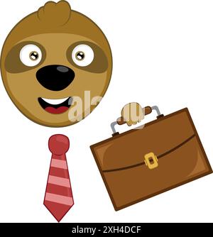 illustration vectorielle visage ours ours personnage paresseux dessin animé animal, avec une cravate de cou et une mallette de bureau, en tant qu'employé ou travailleur Illustration de Vecteur