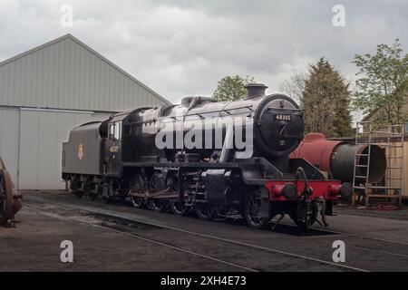 Loughborough (Great Central Railway) 8F locomotive à vapeur 48305 stationnée sur le hangar d'entretien de traction Banque D'Images