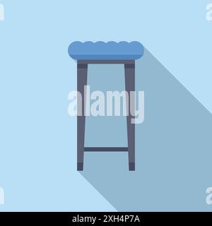 Tabouret de bar rembourré bleu debout sur un fond bleu, mobilier simple mais élégant pour un bar à la maison moderne Illustration de Vecteur
