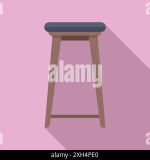 Tabouret de bar en bois haut debout sur fond rose, dans un design plat avec une longue ombre Illustration de Vecteur