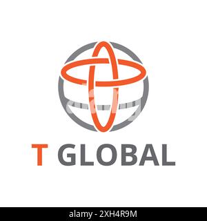 Lettre T Global Business Earth World Circle Line modèle de logo Illustration de Vecteur