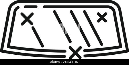 Icône de ligne simple d'un pare-brise de voiture montrant des fissures et des dommages Illustration de Vecteur