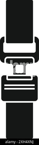 Simple icône noire et blanche d'une boucle de ceinture de sécurité attachée, soulignant l'importance de la sécurité pendant le voyage Illustration de Vecteur