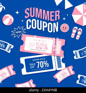 Coupons illimités avec code promo, pourcentage de réduction avec style d'été, isolé sur fond blanc. Bon cadeau de réduction pour le modèle de bannière d'événement sur le prix de l'été. Illustration vectorielle. Illustration vectorielle Illustration de Vecteur