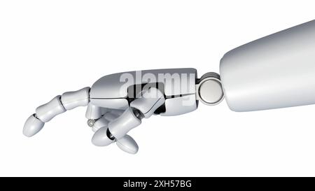 Un rendu 3D d'une vue rapprochée de mains robotiques isolées fonctionnant comme un assistant de technologie IA. Banque D'Images
