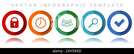 Collection d'icônes vectorielles d'Internet, icônes diverses telles que cadenas, montre, personnes, lentille et vote, modèle d'infographie de conception plate dans eps 10 Illustration de Vecteur