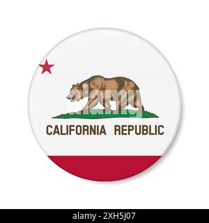 Icône de bouton de cercle de drapeau de Californie, badge rond d'état américain avec ombre. Illustration réaliste 3D isolée sur blanc. Banque D'Images