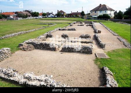 Caister Roman fort à Caister-on-Sea, Norfolk, Angleterre. Construit autour de AD 200. Une maison, bâtiment 1, y compris l'hypocauste Banque D'Images