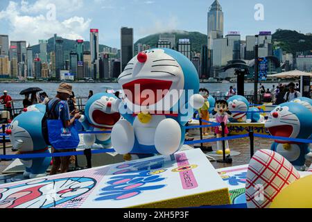 Hong Kong, Chine. 12 juillet 2024. Les installations de l'exposition Doraemon sont exposées par K11 Musea. 100% Doraemon & Friends Hong Kong Tour exposition et pop-up store débuteront du 13 juillet au 18 août. (Crédit image : © Keith Tsuji/ZUMA Press Wire) USAGE ÉDITORIAL SEULEMENT! Non destiné à UN USAGE commercial ! Banque D'Images