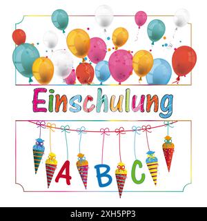 Einschulung New Candy Cones bannière ballons texte allemand Einschulung, traduire inscription. Banque D'Images