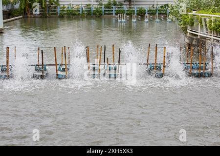 Water turbines in water for increase oxygen to water Stock Photo